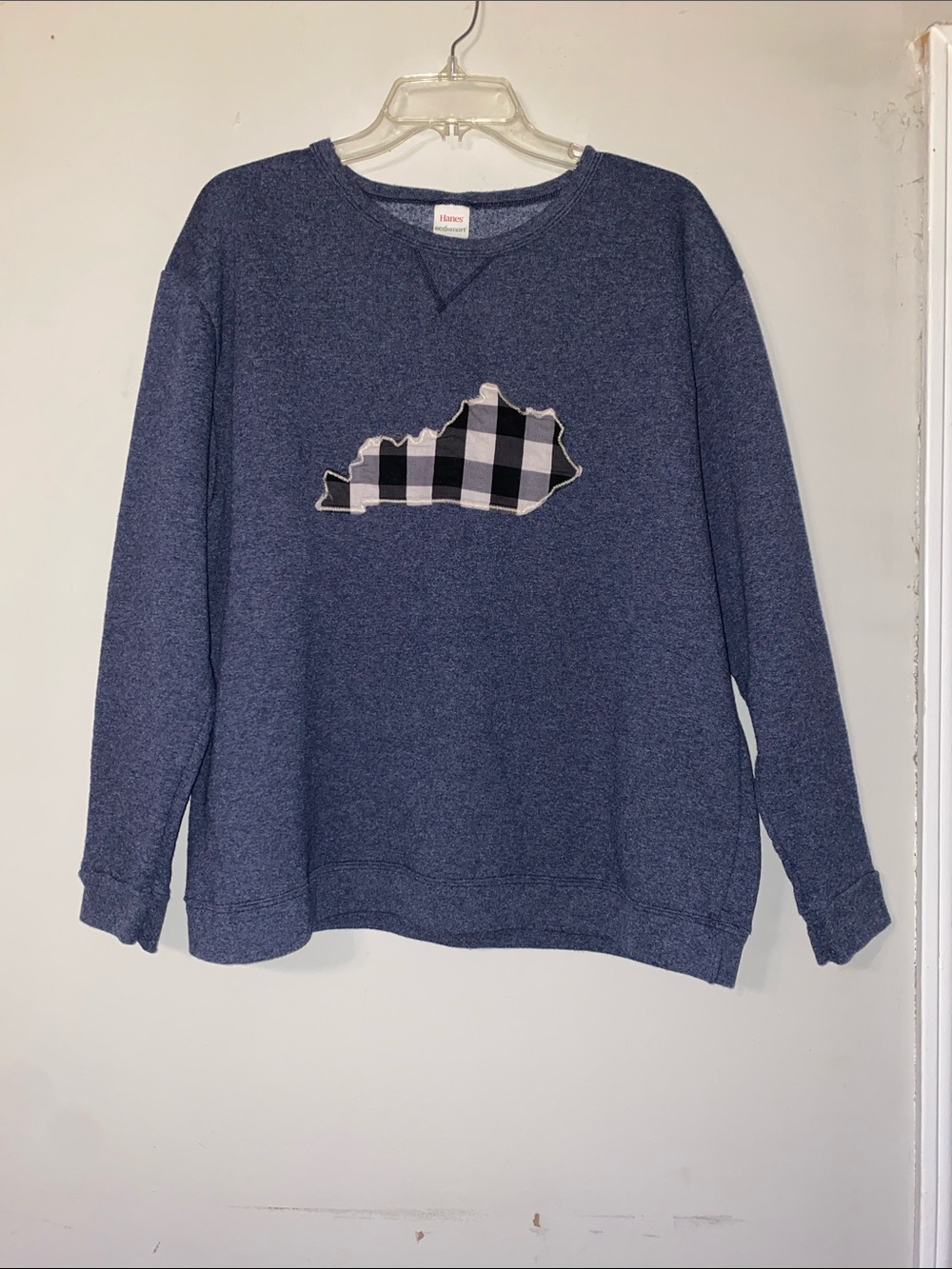Blue Women's Pullover Sweatshirt with Buffalo Check Kentucky Appliqué